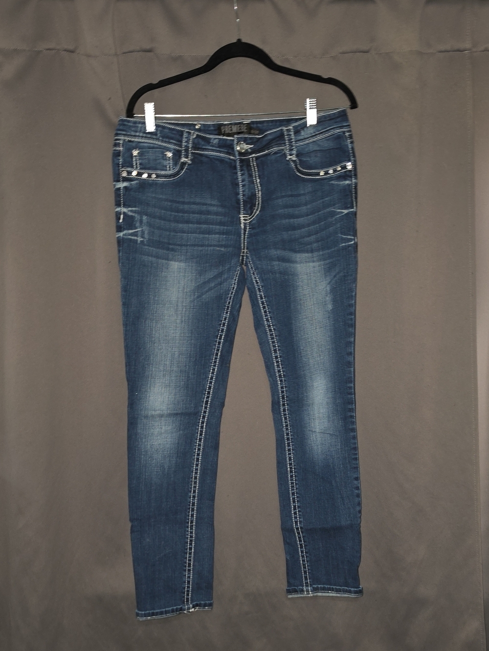 Premier Women's Skinny Jeans - Indigo Blue with Silver Studs